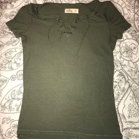 Hollister Tops - Army green lace up shirt